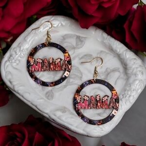 ✨️2 for‎ $15✨️ NEW Women's MAMA Floral Wooden Hoop Fashion Earrings